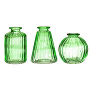Set of 3 small green glass bud vases